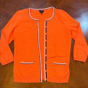 Talbots Orange Cardigan with Navy and White Trim